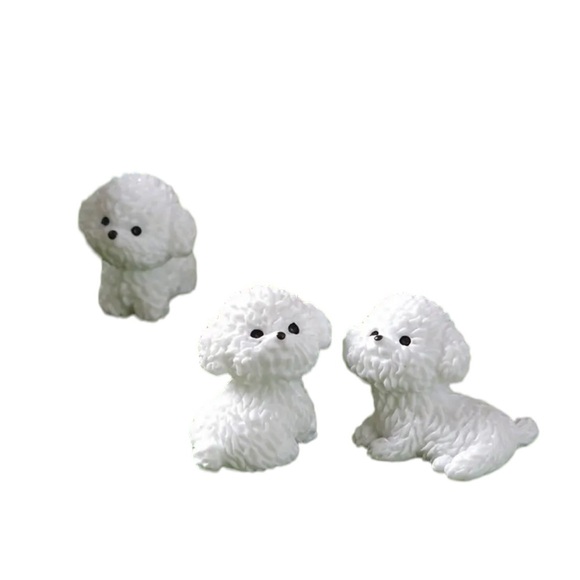 4 Piece Set Miniature Tiny White Dog Maltese Style Figurines - Picture 3 of 10